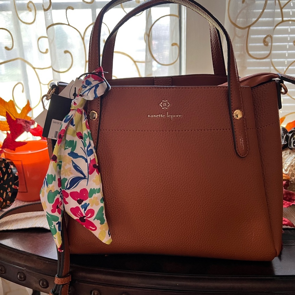 Nanette Lepore Tan Satchel with Floral Scarf
